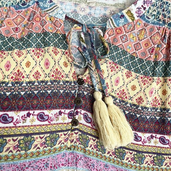 Farmers Market Boho Tunic Top XL Peasant Flowy Colorful Print Casual Keyhole - Picture 4 of 11